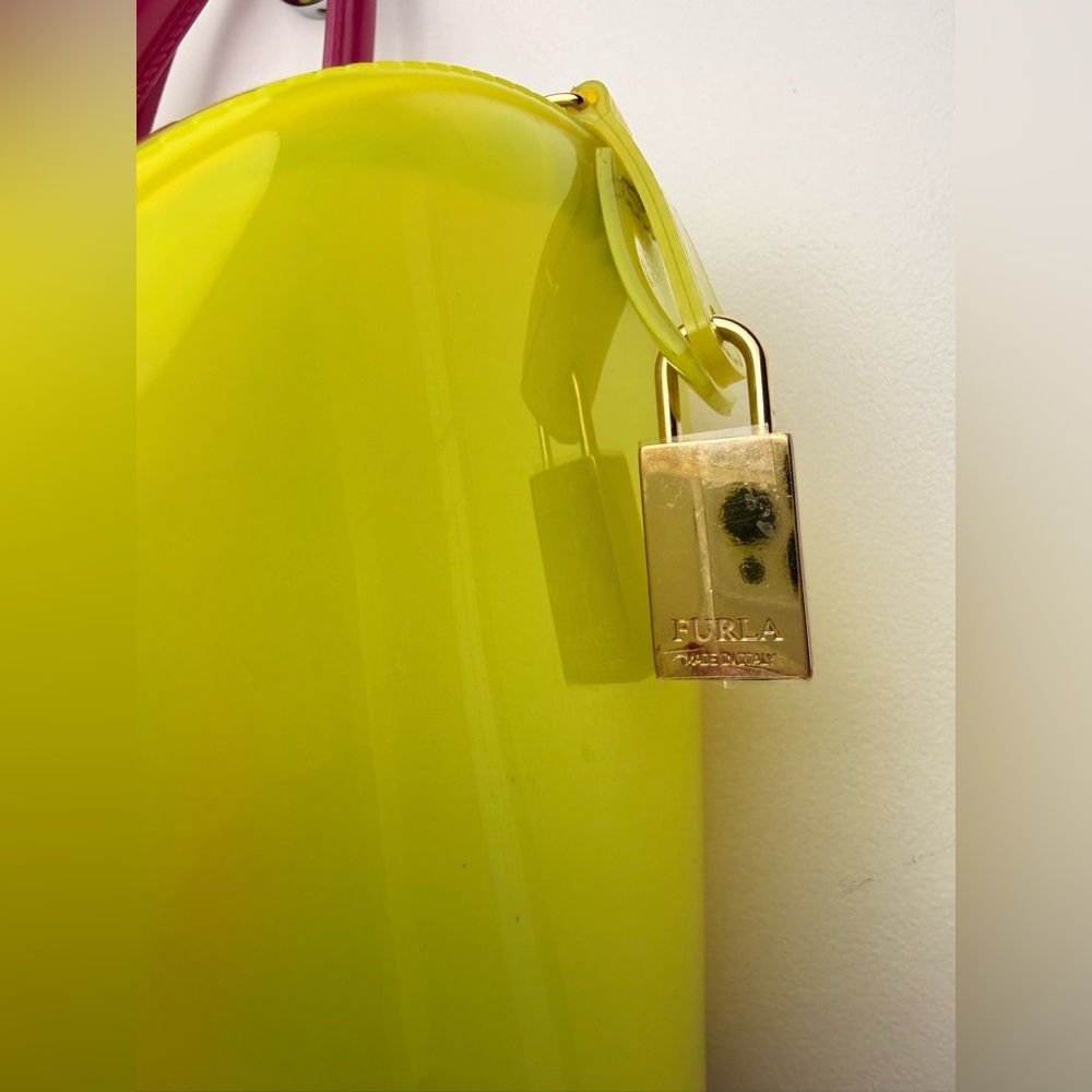Furla Candy Bag Neon Multicolor Jelly Satchel Rubber Rare Padlock Italy - Picture 5 of 14